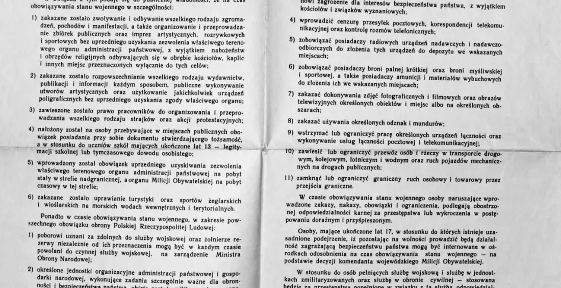 Obwieszczenie Rady Państwa o wprowadzeniu stanu wojennego w Polsce 13 grudnia 1981 roku