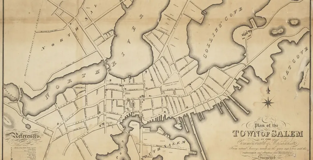 Plan miasta Salem w stanie Massachusetts z lat 1796 i 1804, z późniejszymi poprawkami.