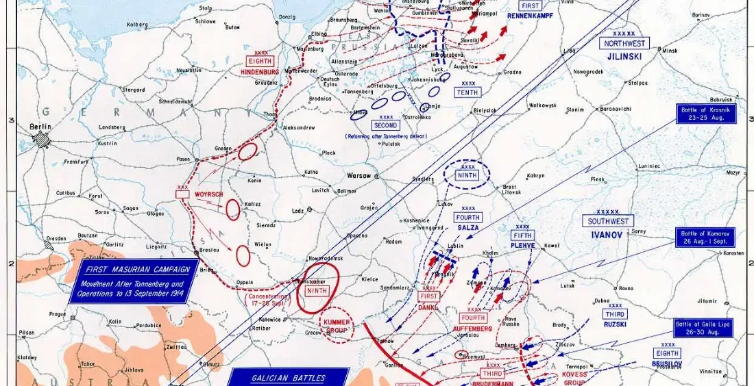 Mapa Europy Wschodniej z 26 września 1914 roku.