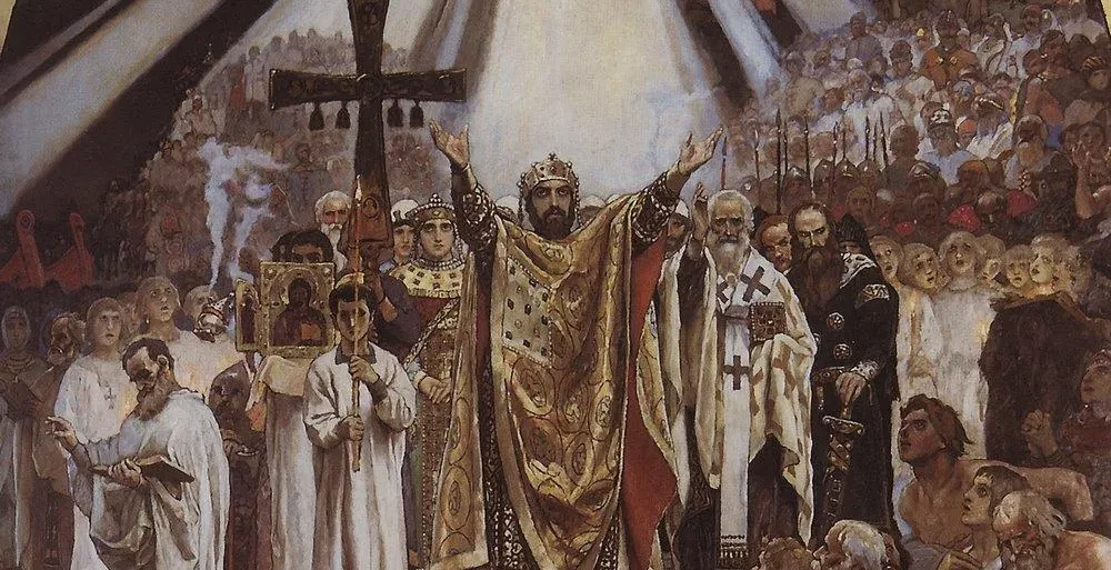 Chrzest Rusi Kijowskiej na obrazie Kławdija Lebiediewa.