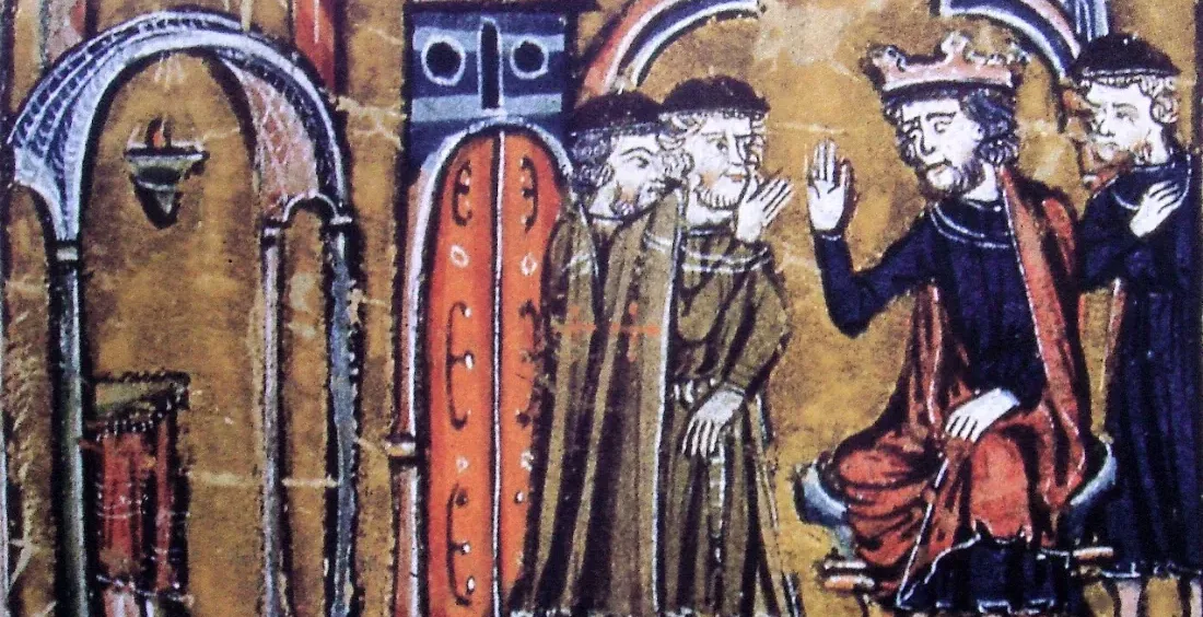 Król Baldwin II przekazuje Huguesowi de Payens i Gaudefroyowi de Saint-Homer miejsce Świątyni Salomona.