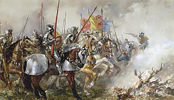 Król Henryk V podczas bitwy pod Azincourt w 1415 roku.