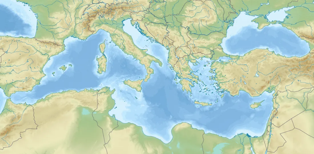 Relief Map of Mediterranean Sea