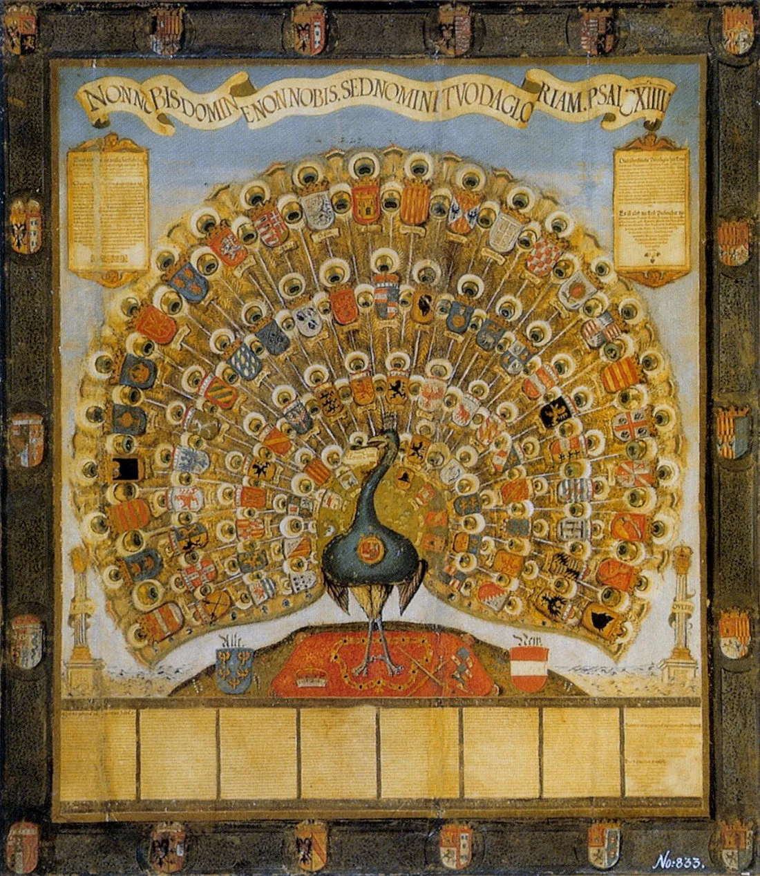 „Paw Habsburgów” z herbami ziem habsburskich, Augsburg 1555.