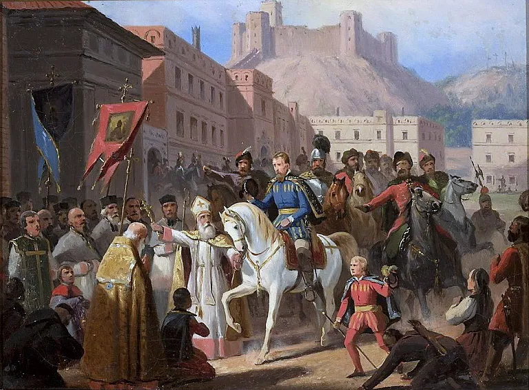 Bishop Paul Holszański refuses Sigismund Augustus to go to a Protestant church in Vilnius by January Suchodolski 1848