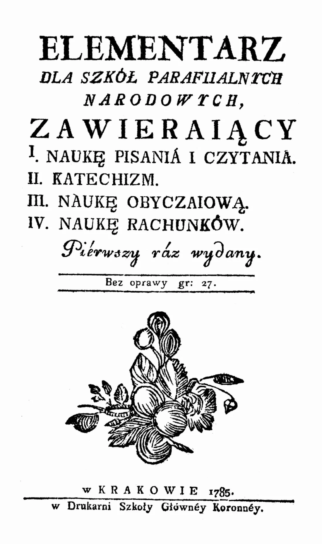 1785 Elementarz dla szkół parafialnych