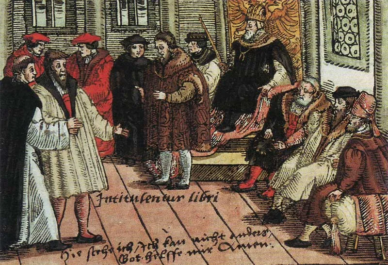 Marcin Luter podczas Reichstagu w Wormacji w 1521 roku.
