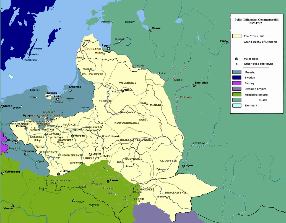 Mapa Rzeczypospolitej Obojga Narodów w okresie bezpośrednio poprzedzającym upadek państwowości
