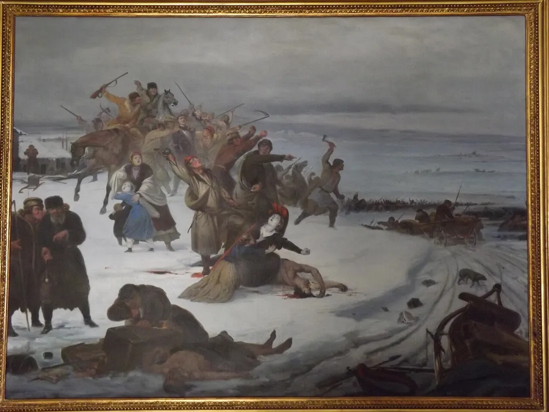Rabacja chłopska 1846. Obraz Jana Lorenowicza. Muzeum w Dołędze