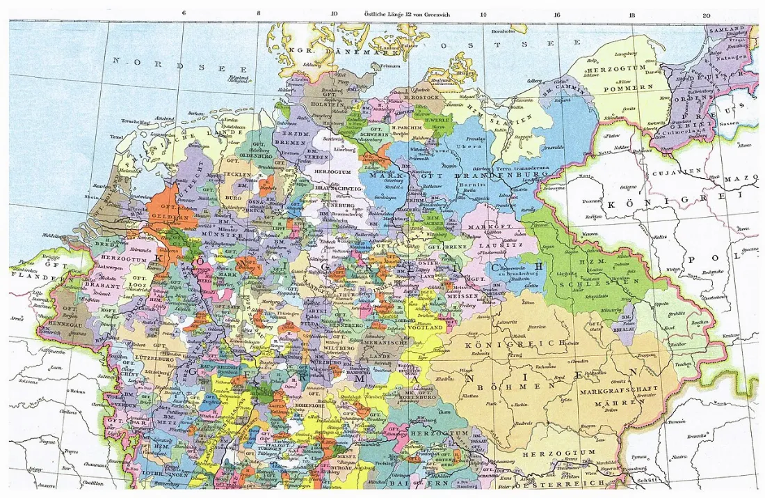 Mapa Świętego Cesarstwa Rzymskiego około 1250 roku (część północna)