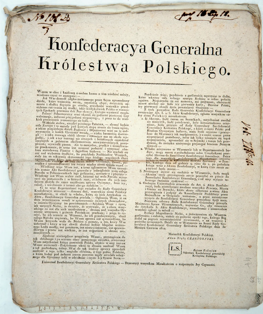 AGAD Uniwersał Konfederacji Królestwa Polskiego