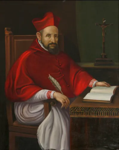 Portret świętego Roberta Bellarmina, jezuity i doktora Kościoła, ważnej postaci kontrreformacji.